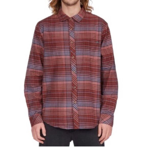 NWT Billabong Men’s Coastline Flannel Shirt Rose Dust Size S - Picture 1 of 13